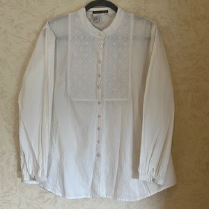 Anthropologie Isabella Bird White Embroidered Button Down Blouse Size XL